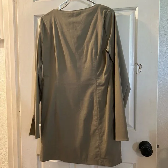 Zara Olive Long Sleeve V-Neck Dress - Picture 3 of 3